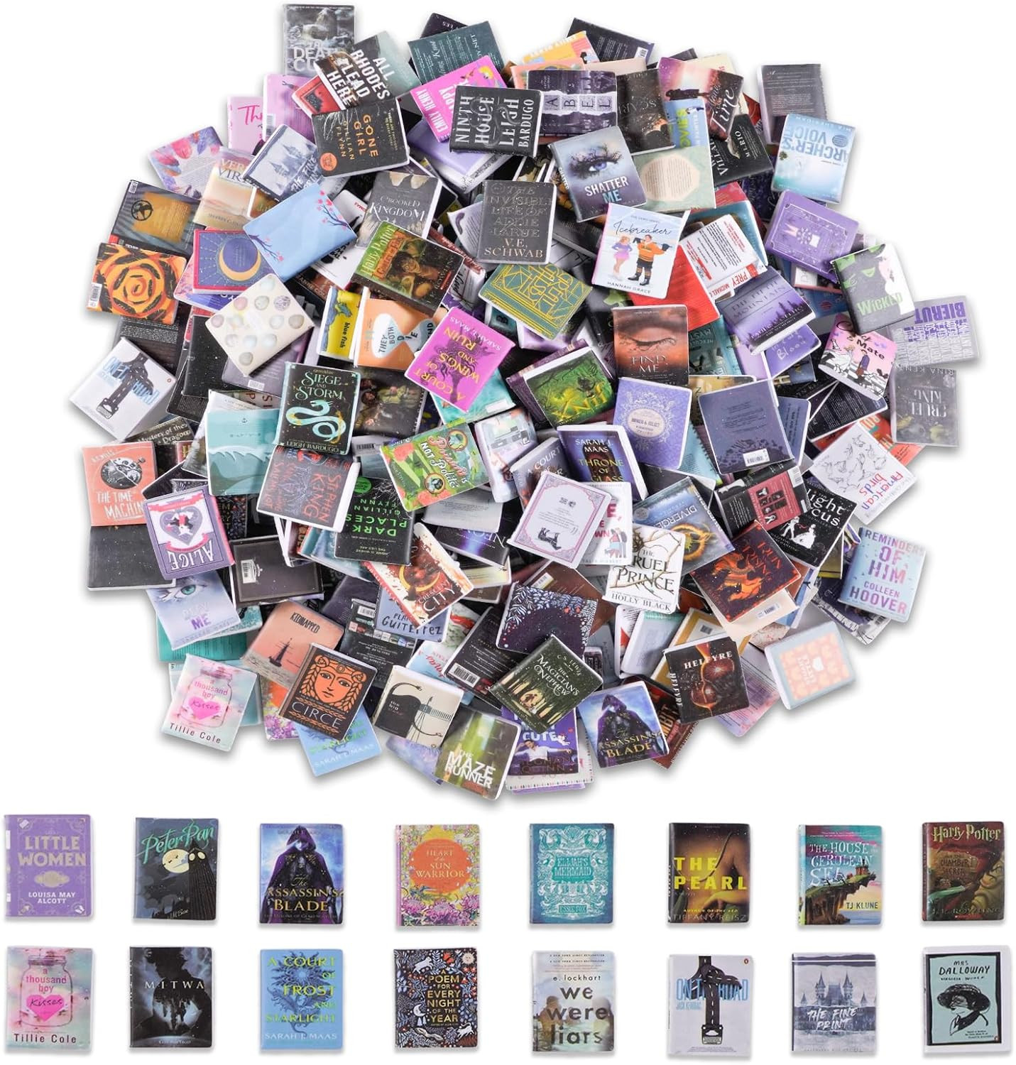 300 Pcs Mini Books Sets, Miniature Book Model for Anxiety Bookshelf, 1:12 Mini D