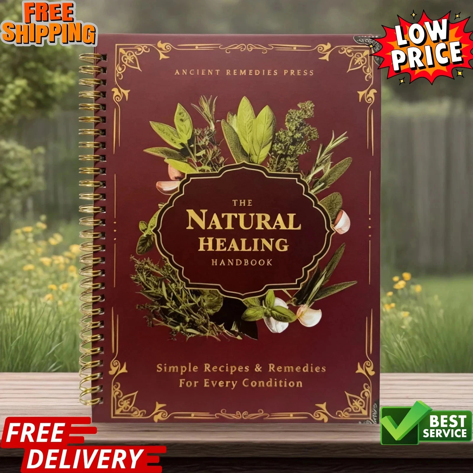The Natural Healing Handbook, Spiral-Bound Guide for Herbal Remedies and Natural